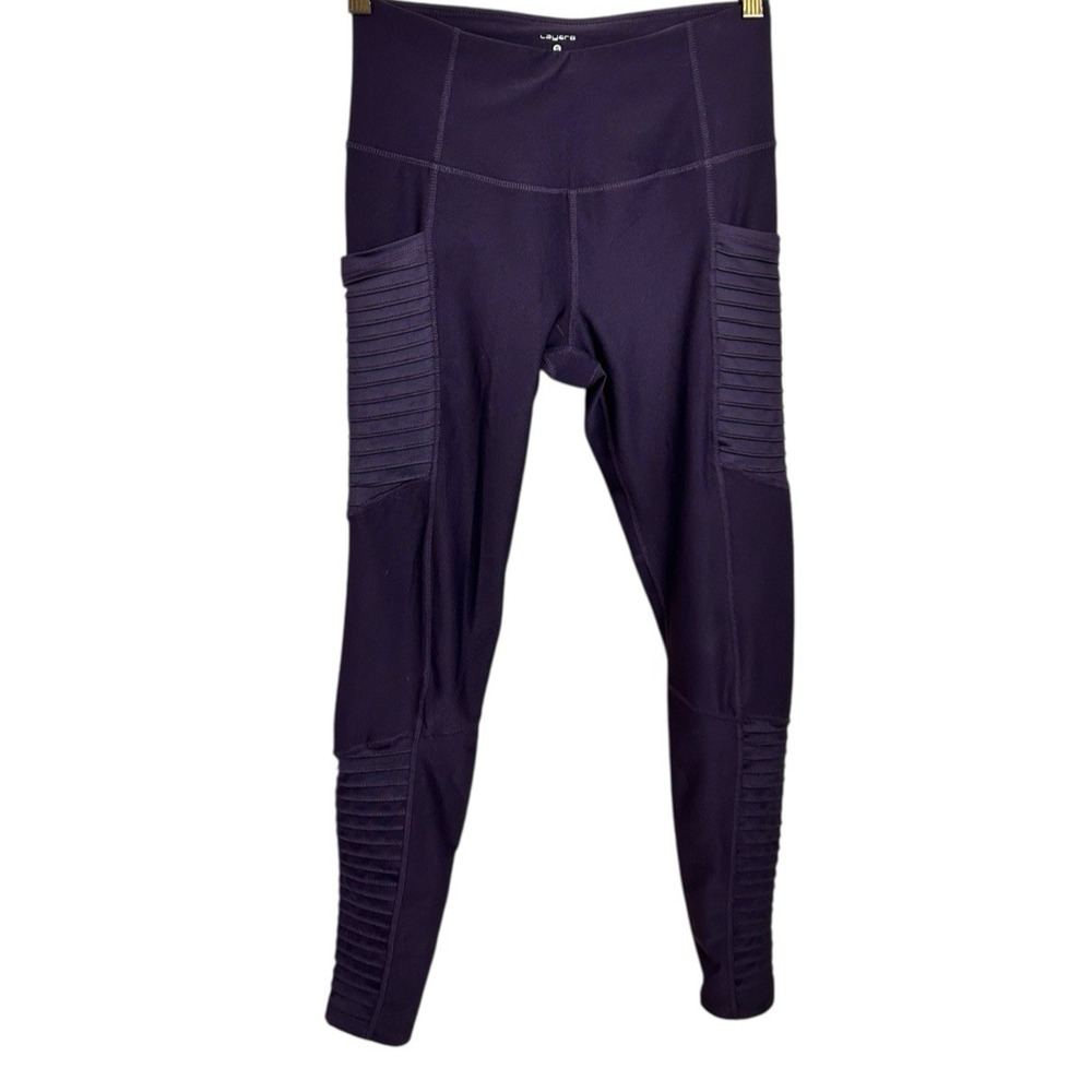 Layer 8 Purple Moto Athletic Leggings Sz Small Full Length Gym Yoga Sports Pants - Picture 6 of 7